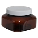 8 oz. Light Amber PET Firenze Square Jar with 70/400 White Ribbed Cap with F217 Liner