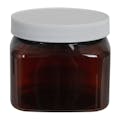 16 oz. Light Amber PET Firenze Square Jar with 89/400 White Ribbed Cap with F217 Liner