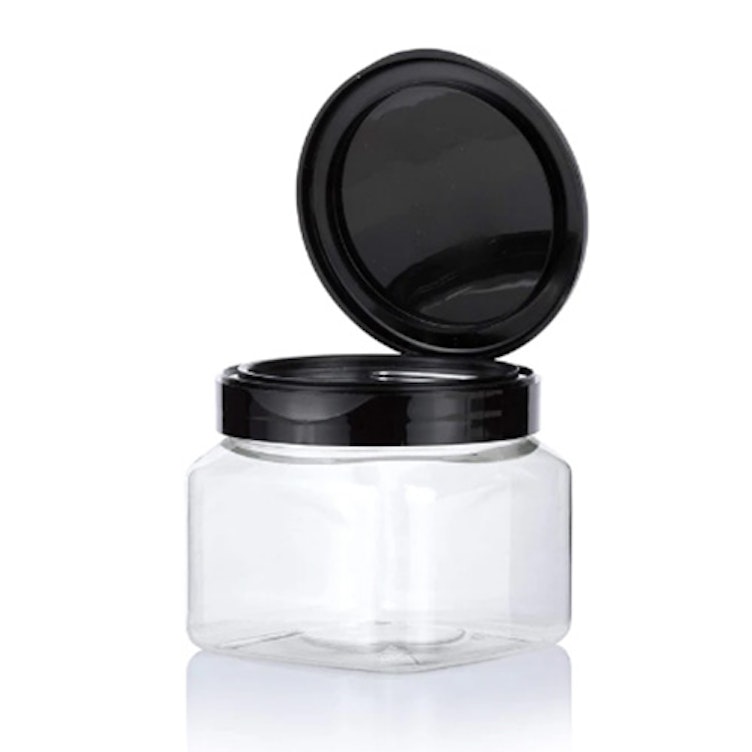 16 oz. Black PET Firenze Square Jar with 89/400 Black Snap-Top Cap
