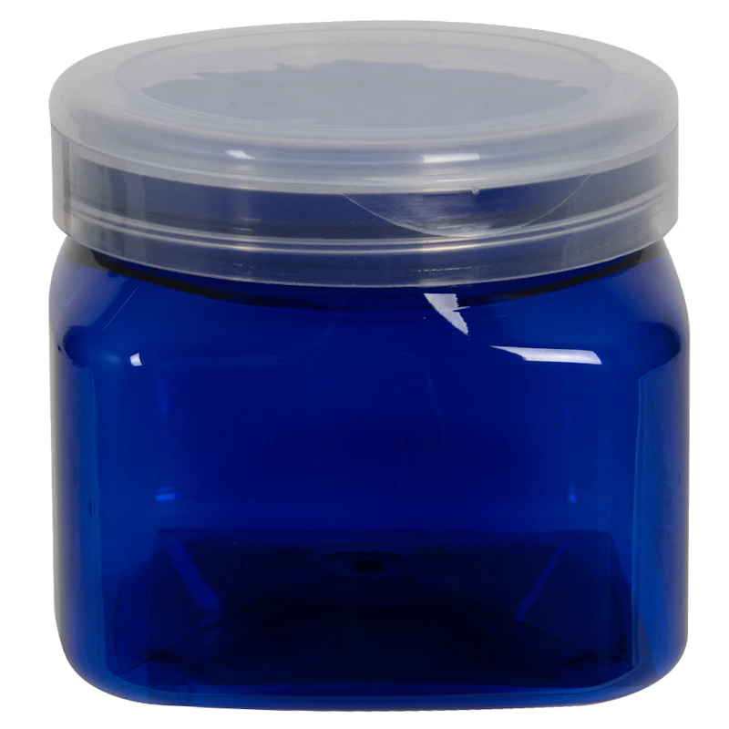16 oz. Cobalt Blue PET Firenze Square Jar with 89/400 Natural Snap-Top Cap