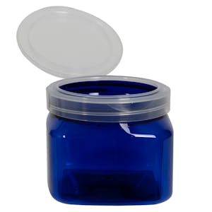 8 oz. Cobalt Blue PET Firenze Square Jar with 70/400 Natural Snap-Top Cap