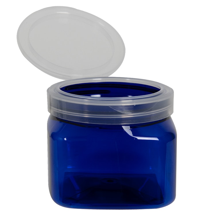 16 oz. Cobalt Blue PET Firenze Square Jar with 89/400 Natural Snap-Top Cap