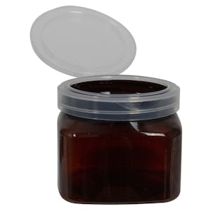 16 oz. Light Amber PET Firenze Square Jar with 89/400 Natural Snap-Top Cap