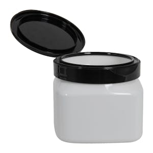 16 oz. White PET Firenze Square Jar with 89/400 Black Snap-Top Cap