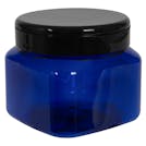 16 oz. Cobalt Blue PET Firenze Square Jar with 89/400 Black Snap-Top Cap