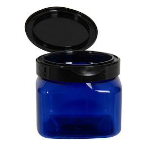 16 oz. Cobalt Blue PET Firenze Square Jar with 89/400 Black Snap-Top Cap