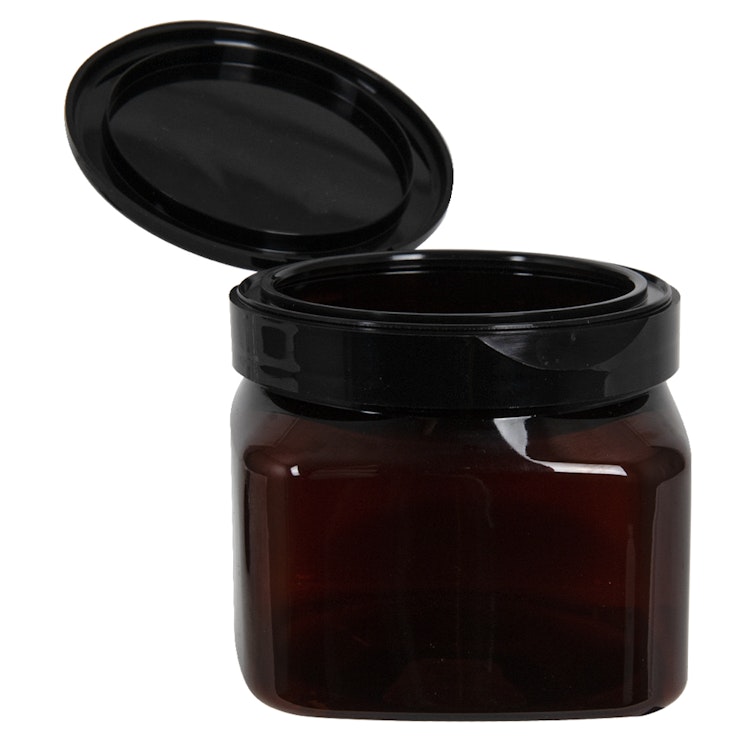 16 oz. Light Amber PET Firenze Square Jar with 89/400 Black Snap-Top Cap