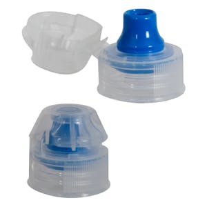 28mm PCO Natural Polypropylene Water Bottle Snap-Top Dispensing Cap with Blue Spout
