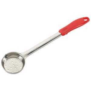 2 oz. Perforated Stainless Steel Portion Scoop with Red Polypropylene Handle