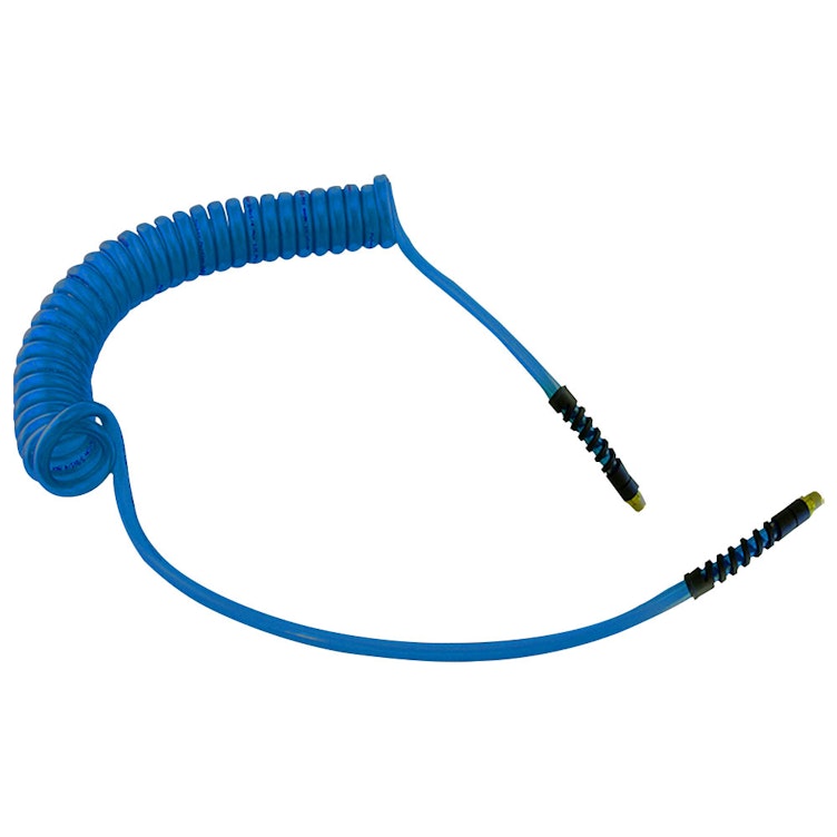 1/4" ID x 3/8" OD NoMar® Fast-Stor® Blue Polyurethane Air Hose Assembly with Strain Relief & (2) 1/4" Swivel NPT Fittings - 15' L