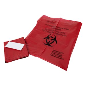 25" L x 35" W x 1.8 mil Thick Red Polypropylene Dart Tear-Tested Autoclavable Biohazard Bag/Can Liner with Temperature Indicator Block - 20 Bags per Roll; 10 Rolls per Case