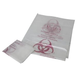 38" L x 47" W x 1.8 mil Thick Clear Polypropylene Dart Tear-Tested Autoclavable Biohazard Bag/Can Liner with Temperature Indicator Block - 10 Bags per Roll; 10 Rolls per Case