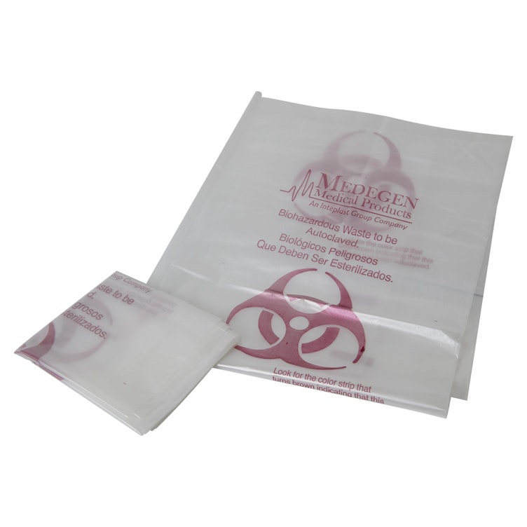 38" L x 47" W x 1.8 mil Thick Clear Polypropylene Dart Tear-Tested Autoclavable Biohazard Bag/Can Liner with Temperature Indicator Block - 10 Bags per Roll; 10 Rolls per Case