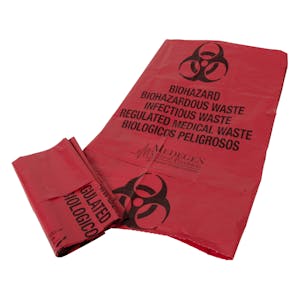 30.5" L x 41" W x 3.0 mil Thick Red LDPE Dart Tear-Tested Biohazard Bag/Can Liner - 25 Bags per Roll; 5 Rolls per Case