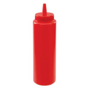 8 oz. Red LDPE Round Squeeze Sauce Bottle with 38/400 Dispensing Cap - Package of 6