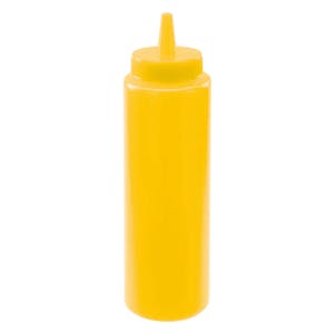 8 oz. Yellow LDPE Round Squeeze Sauce Bottle with 38/400 Dispensing Cap - Package of 6