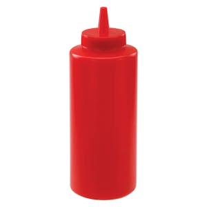 12 oz. Red LDPE Round Squeeze Sauce Bottle with 38/400 Dispensing Cap - Package of 6