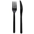 2-Piece Heavyweight Black Polypropylene Fork & Knife Cutlery Set, Individually Wrapped - Case of 1000