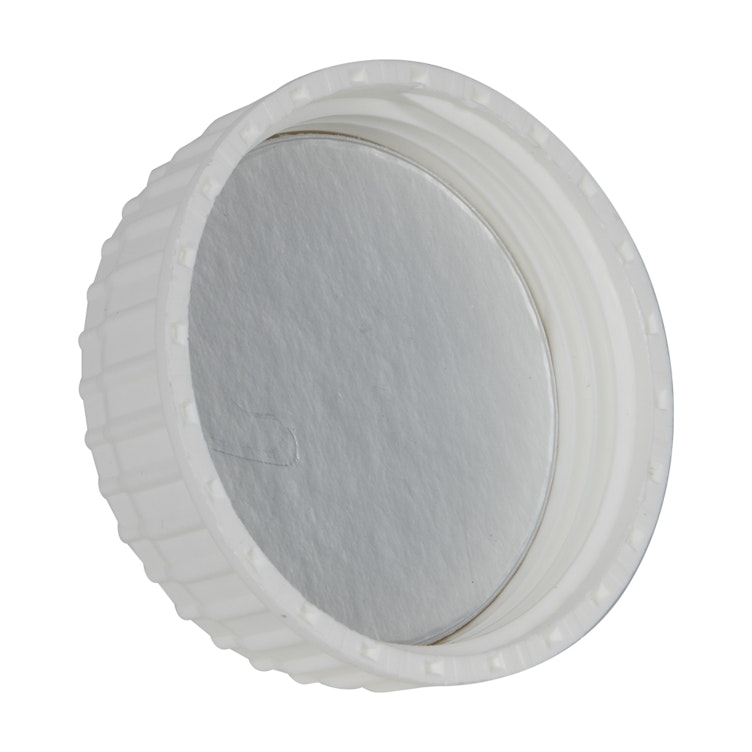 63mm White Polypropylene Rieke® Cap with Foil Heat Induction Seal Liner