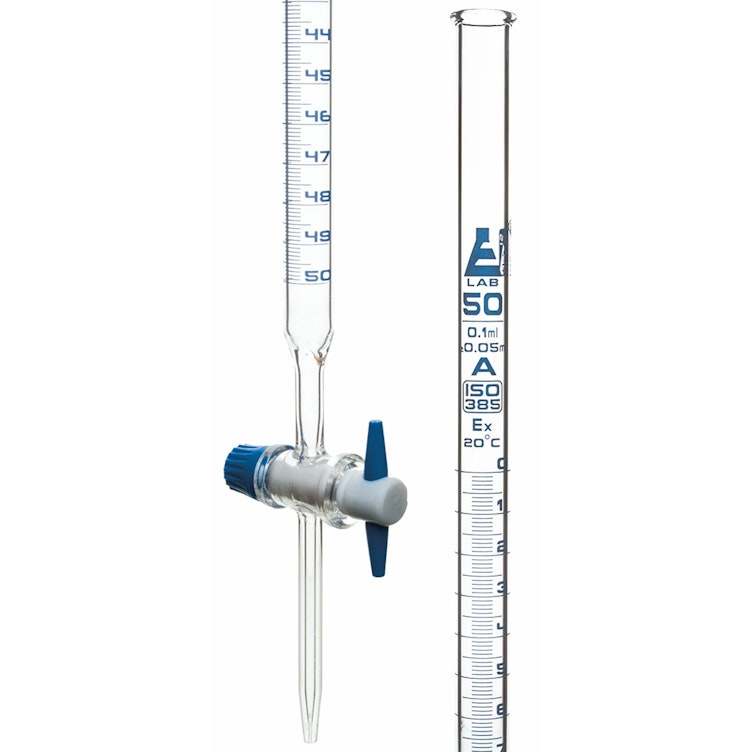 50mL Borosilicate Glass 3.3 Burette with PTFE Stopcock - Class A