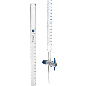 100mL Borosilicate Glass 3.3 Burette with PTFE Stopcock - Class A