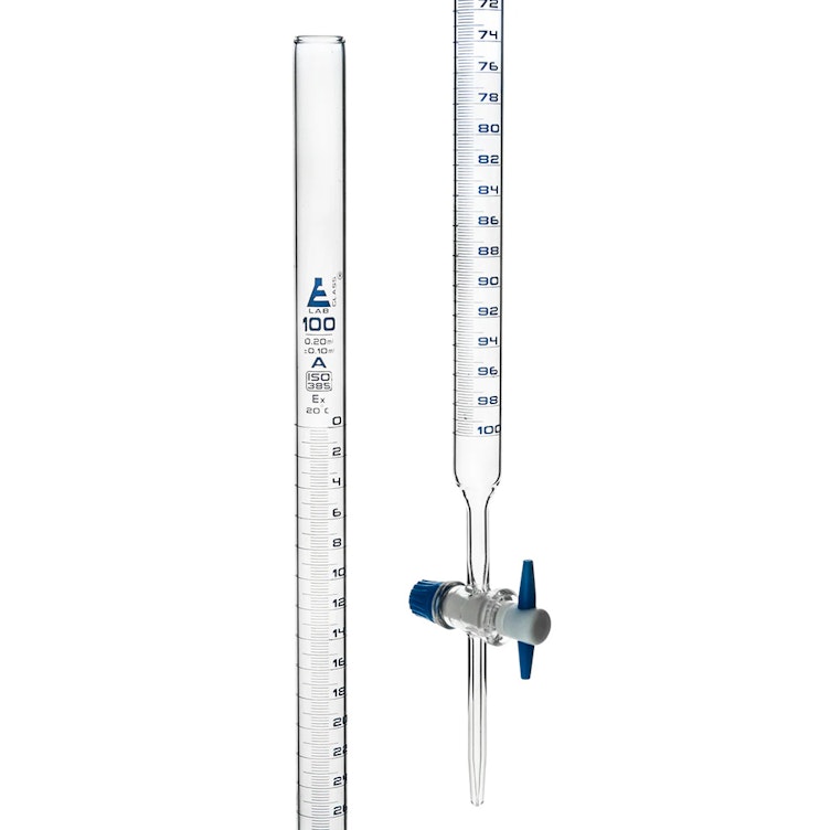 100mL Borosilicate Glass 3.3 Burette with PTFE Stopcock - Class A