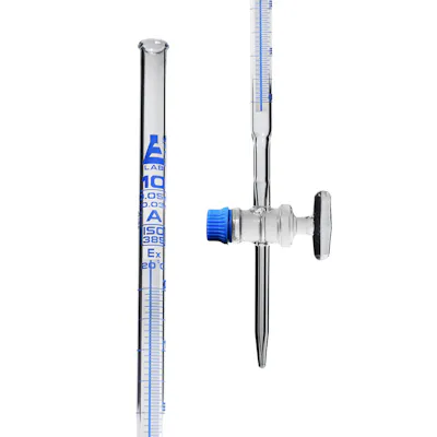 10mL Borosilicate Glass 3.3 Burette with Schellbach Stripe & PTFE Stopcock - Class A