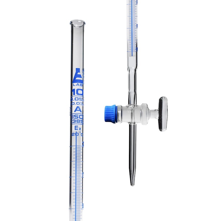 10mL Borosilicate Glass 3.3 Burette with Schellbach Stripe & PTFE Stopcock - Class A