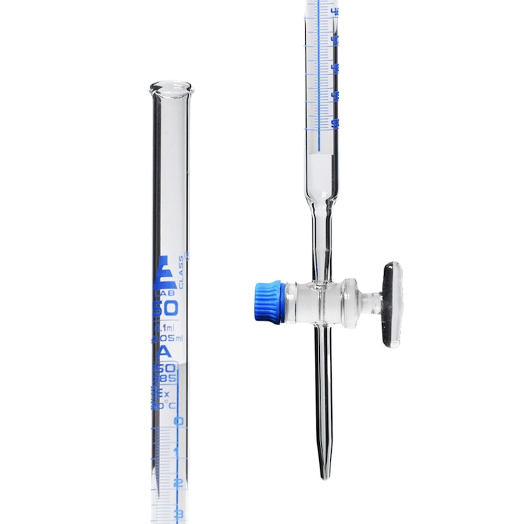 50mL Borosilicate Glass 3.3 Burette with Schellbach Stripe & PTFE Stopcock - Class A