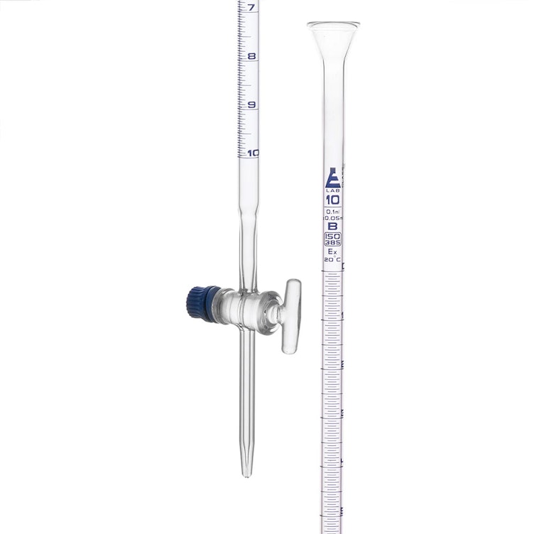 10mL Borosilicate Glass 3.3 Burette with Schellbach Stripe & Glass Stopcock - Class B