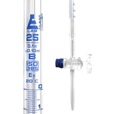 25mL Borosilicate Glass 3.3 Burette with Glass Stopcock - Class B