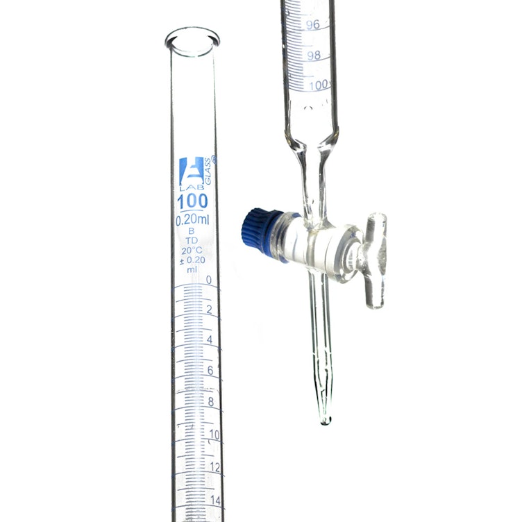 100mL Borosilicate Glass 3.3 Burette with Schellbach Stripe & Glass Stopcock - Class B