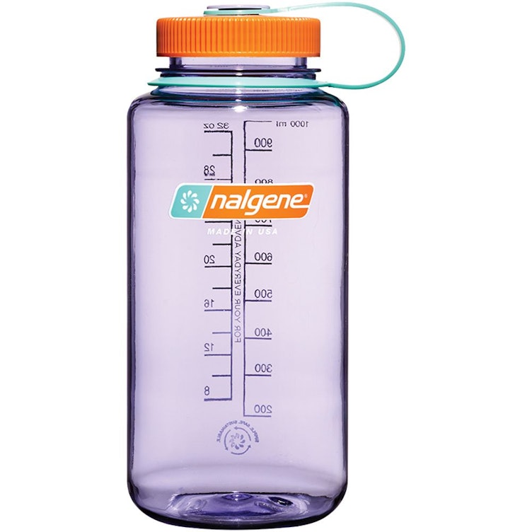 32 oz. Amethyst Purple Wide Mouth Nalgene® Sustain Bottle with Orange Cap & Light Blue Loop