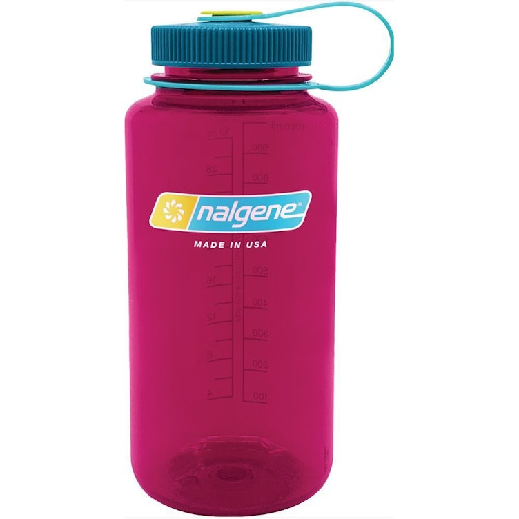 32 oz. Eggplant Pink Wide Mouth Nalgene® Sustain Bottle with Teal Blue Cap & Light Blue Loop