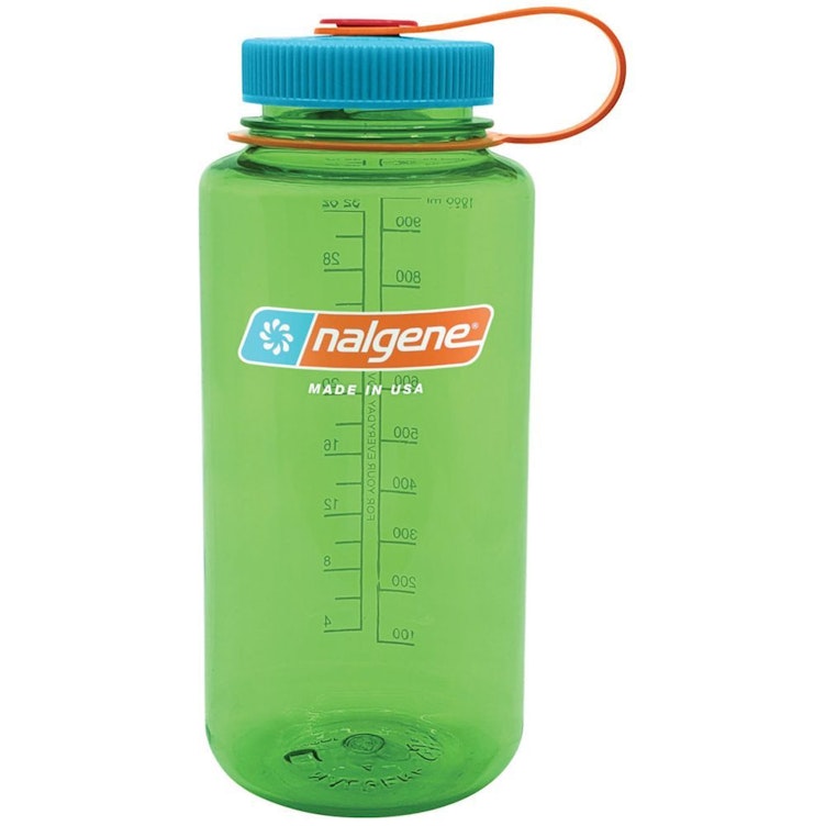 32 oz. Pear Green Wide Mouth Nalgene® Sustain Bottle with Blue Cap & Orange Loop
