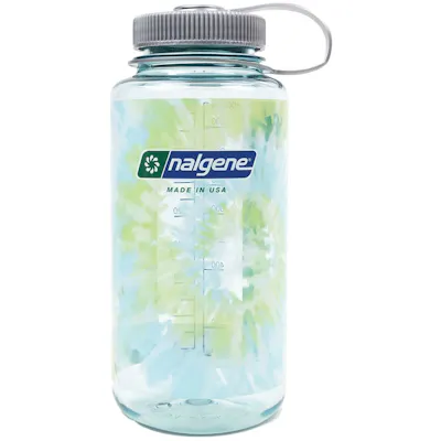 32 oz. Seafoam Green with Printed Tie-Dye Wide Mouth Nalgene® Sustain Bottle with Silver Cap & Loop