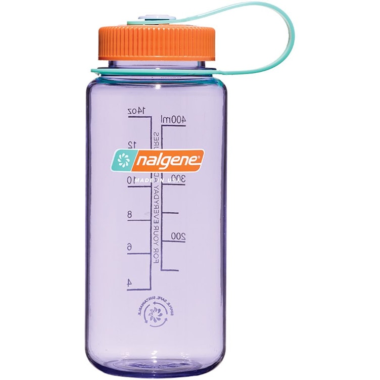 16 oz. Amethyst Purple Wide Mouth Nalgene® Sustain Bottle with Orange Cap & Light Blue Loop