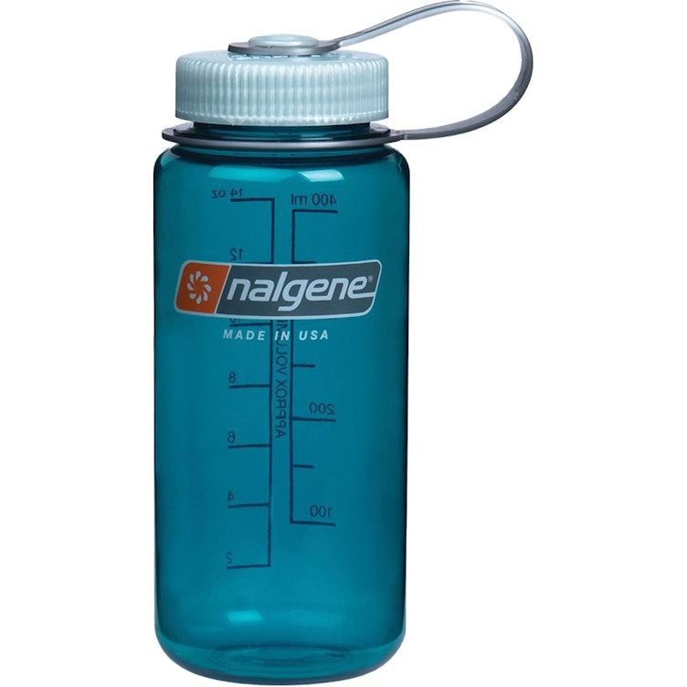 16 oz. Trout Blue Wide Mouth Nalgene® Sustain Bottle with Baby Blue Cap & Silver Loop