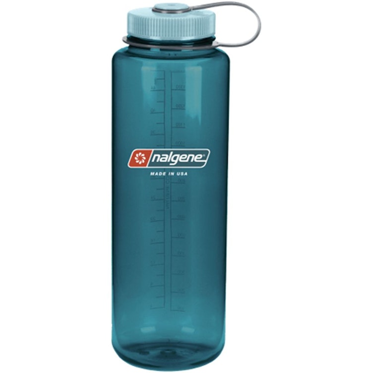 48 oz. Trout Blue Wide Mouth Silo Nalgene® Sustain Bottle with Baby Blue Cap & Silver Loop