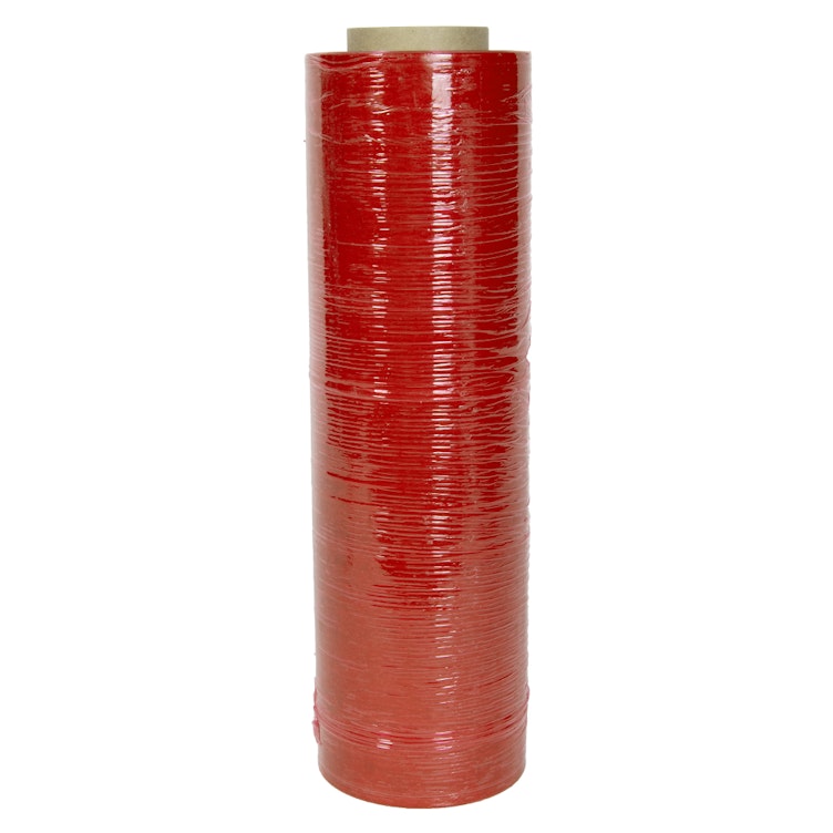18" W x 1500' L x 80 Gauge Thick Red LLDPE Hand Stretch Wrap - Case of 4