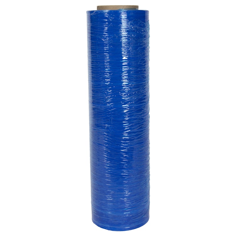 18" W x 1500' L x 80 Gauge Thick Blue LLDPE Hand Stretch Wrap - Case of 4