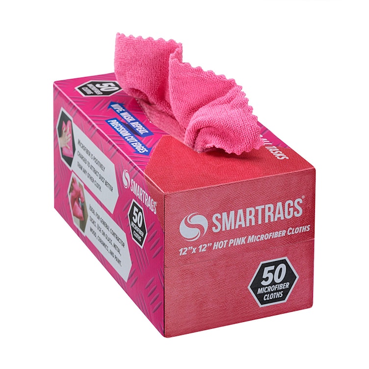 12" L x 12" W Pink SmartRags® Microfiber Cloths - Box of 50