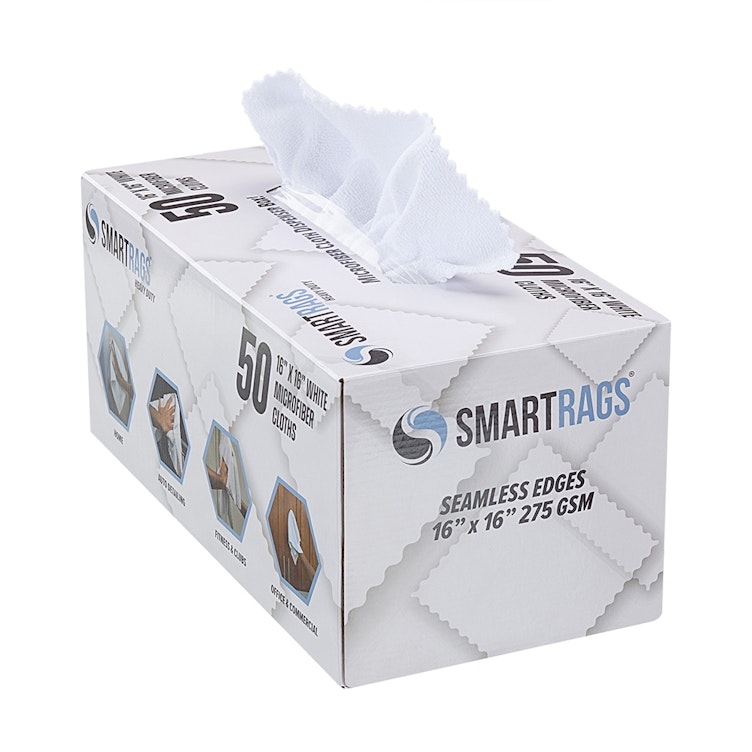 16" L x 16" W White SmartRags® Heavy-Duty Microfiber Cloths - Box of 50