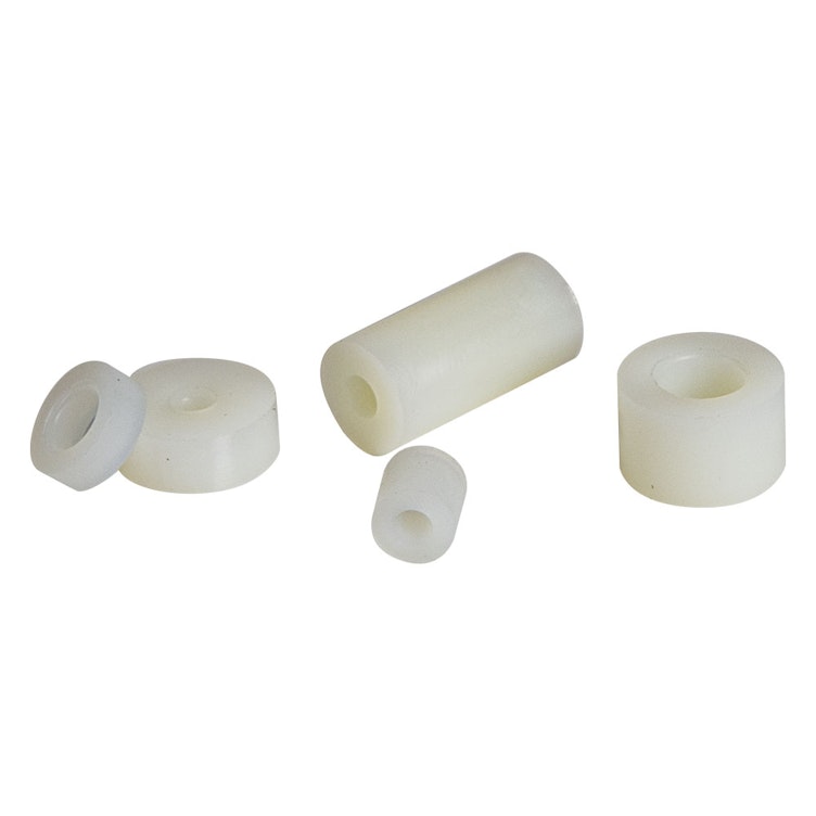 0.25" OD x 0.188" L Natural Nylon Spacer for #4 Screw Size - Package of 100