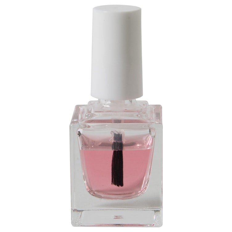 1/4 oz. Clear Square Glass Bottle with 13/415 White Torino Cap & Flat Lacquer Brush Insert with S Core