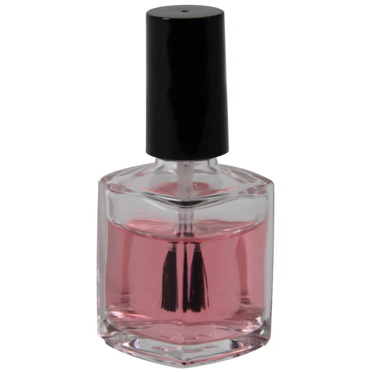 1/2 oz. Clear Rounded Square Glass Bottle with 13/415 Black Torino Cap & Flat Lacquer Brush Insert with S Core