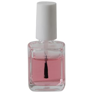 1/2 oz. Clear Rounded Square Glass Bottle with 13/415 White Torino Cap & Flat Lacquer Brush Insert with S Core