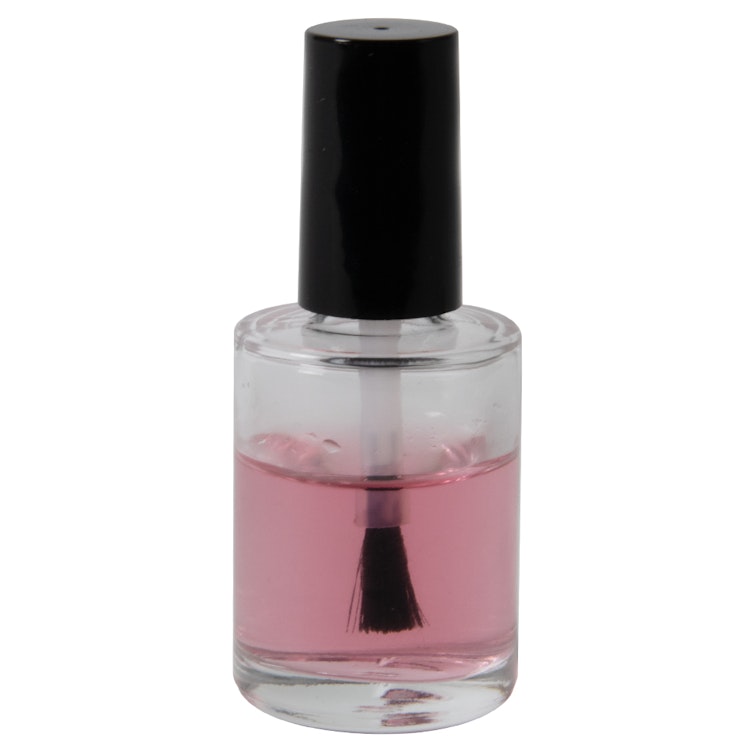 1/2 oz. Clear Stubby Cylinder Glass Bottle with 13/415 Black Torino Cap & Flat Lacquer Brush Insert with S Core