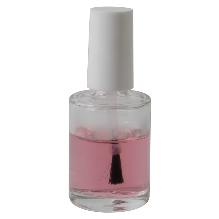 1/2 oz. Clear Stubby Cylinder Glass Bottle with 13/415 White Torino Cap & Flat Lacquer Brush Insert with S Core