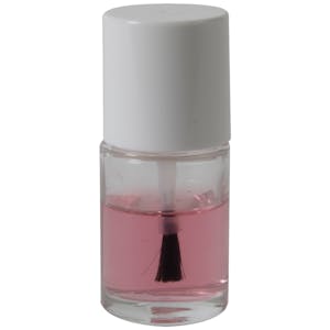 1/2 oz. Clear Stubby Cylinder Glass Bottle with 13/415 White London Cap & Flat Lacquer Brush Insert with S Core